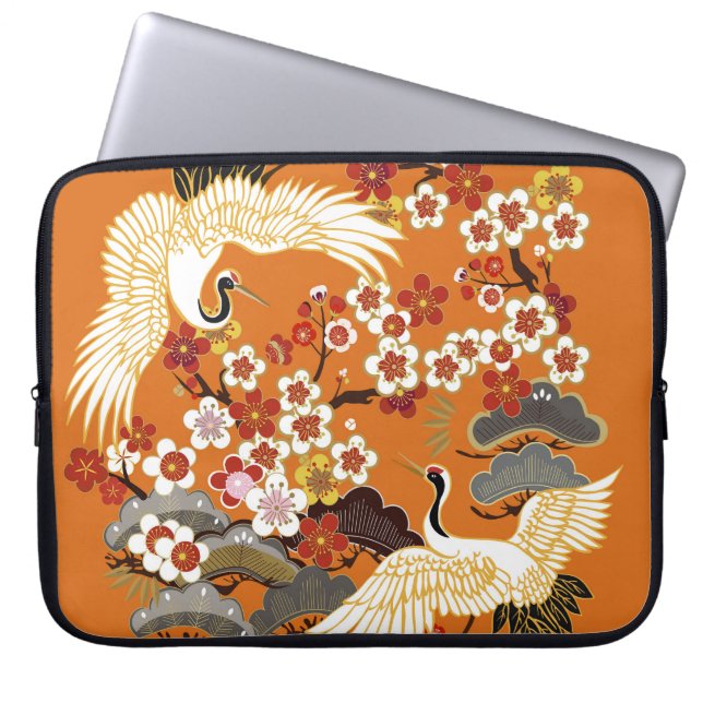 Färgfull Blommigt Cranes Sakura Mönster Laptop Fodral (Framsidan)