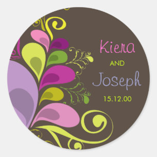Färgfull Blommigt Deco Lövs Sommar Bröllop Sticker Runt Klistermärke