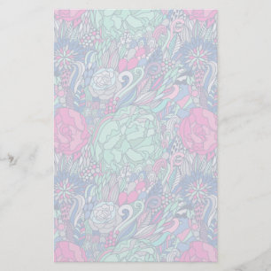 Färgfull Blommigt Doodle Mönster Brevpapper