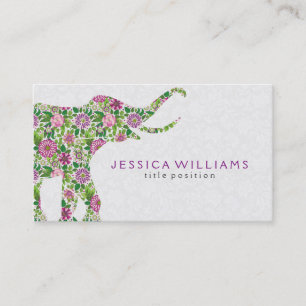 Färgfull Blommigt Elephant Illustration Visitkort