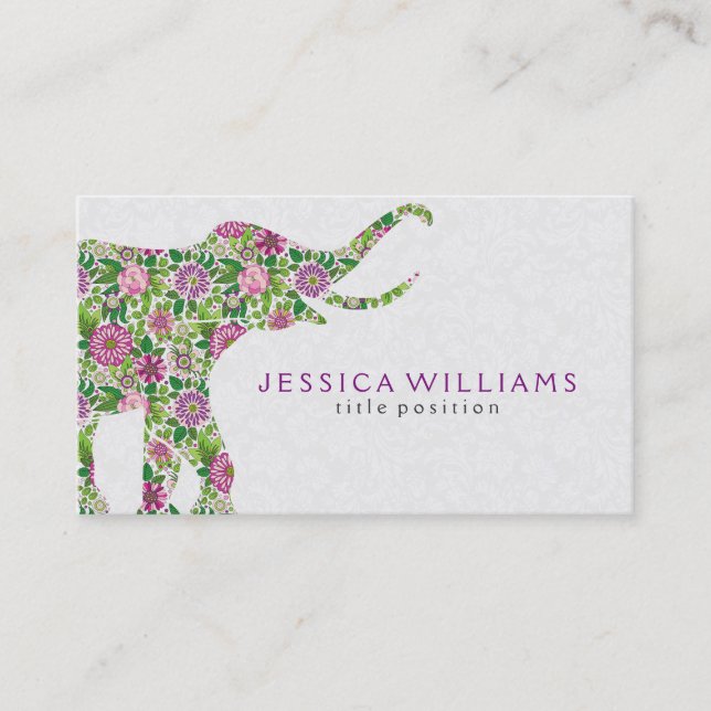 Färgfull Blommigt Elephant Illustration Visitkort (Framsida)