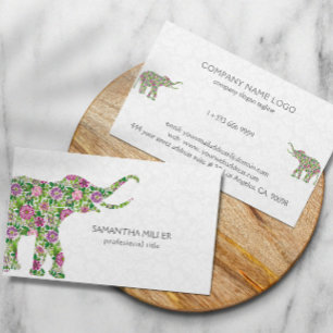 Färgfull Blommigt Elephant Illustration Visitkort