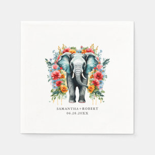 Färgfull Blommigt Elephant Pappersservett
