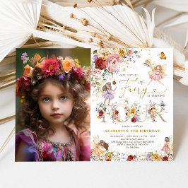 Färgfull Blommigt Fairy Princess 4e födelsedagen P Inbjudningar