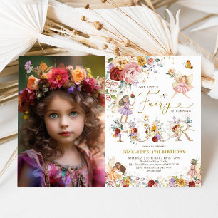 Färgfull Blommigt Fairy Princess 4e födelsedagen P Inbjudningar