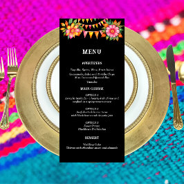 Färgfull Blommigt Fiesta Mexican Bröllop Menu Meny