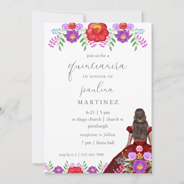 Färgfull Blommigt Fiesta Quinceañera Princess Inbjudningar (Framsida)