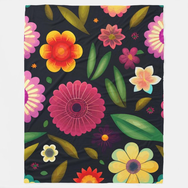 Färgfull Blommigt Fleecefilt (Framsidan)