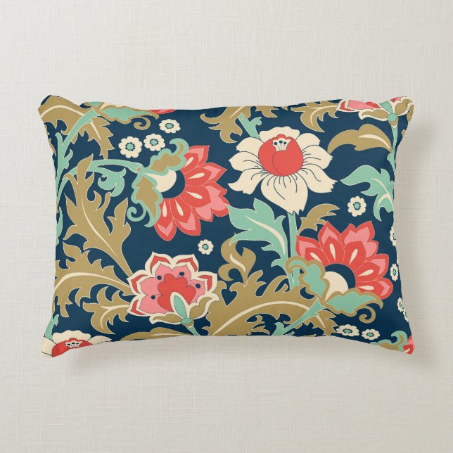 Färgfull Blommigt Folk: Hand plockade Prydnadskudde (Framsidan)