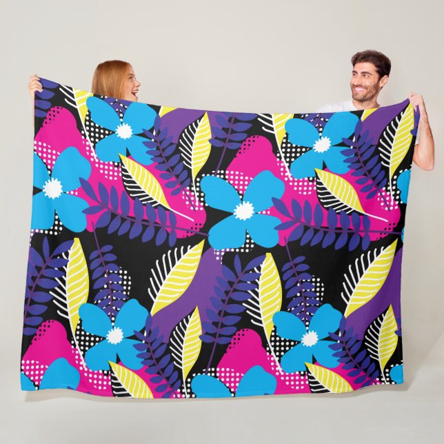 Färgfull Blommigt för Chic & Dot Mönster med Löv F Fleecefilt (På plats)