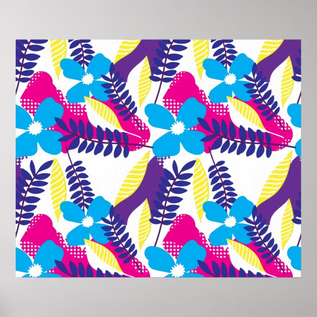 Färgfull Blommigt för Chic & Dot Mönster med Löv Poster (Framsidan)