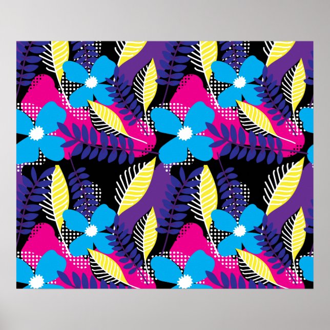 Färgfull Blommigt för Chic & Dot Mönster med Löv Poster (Framsidan)