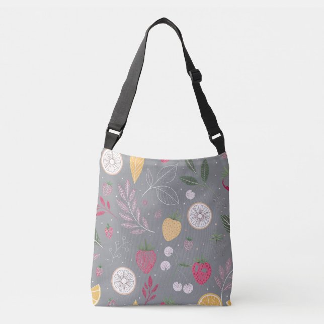 "Färgfull Blommigt Fruit Mönster Tote Bag" Axelväska (Framsida)