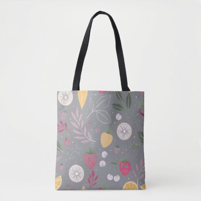 "Färgfull Blommigt Fruit Mönster Tote Bag" Tygkasse (Framsida)