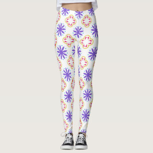 Färgfull Blommigt Geometric Mönster Leggings