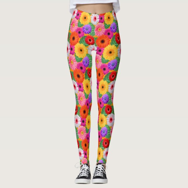 Färgfull Blommigt Gerbera Daisy Roligt Chic Botani Leggings (Framsida)