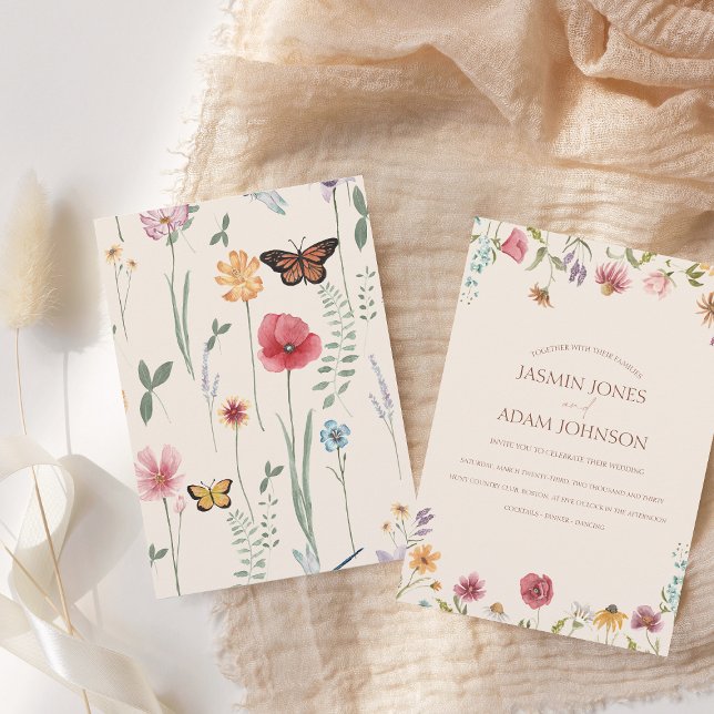 Färgfull Blommigt Gräns Wildblomma Bröllop Inbjudningar (Simple Colorful Wildflower Floral Wedding Invite)