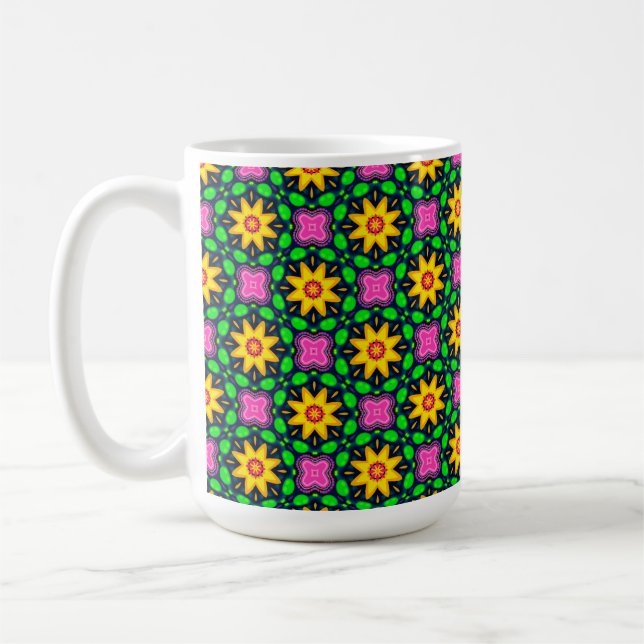 Färgfull Blommigt Gula blommor Mönster Kaffemugg (Vänster)