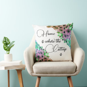 Färgfull Blommigt Hem är den plats där stugan är Kudde