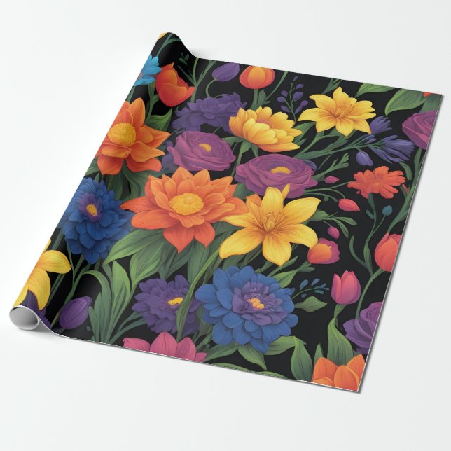Färgfull blommigt i vår presentpapper (Utrullad)