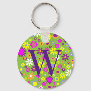 Färgfull Blommigt Inledande monogram-nyckelkedja Nyckelring