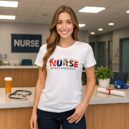 Färgfull Blommigt Kurs Anpassat namn jul T Shirt