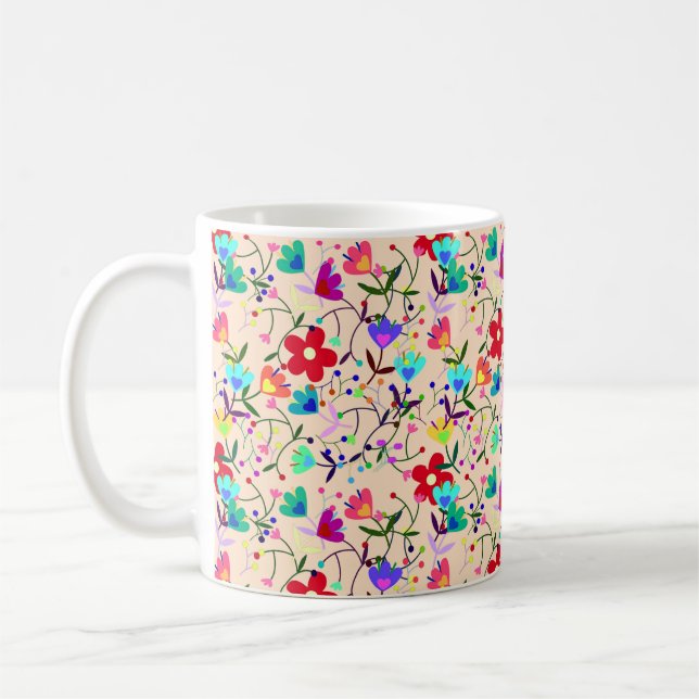 Färgfull Blommigt Löv Foliage Design Kaffemugg (Vänster)