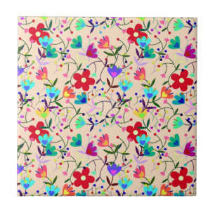 Färgfull Blommigt Löv Foliage Design Kakelplatta
