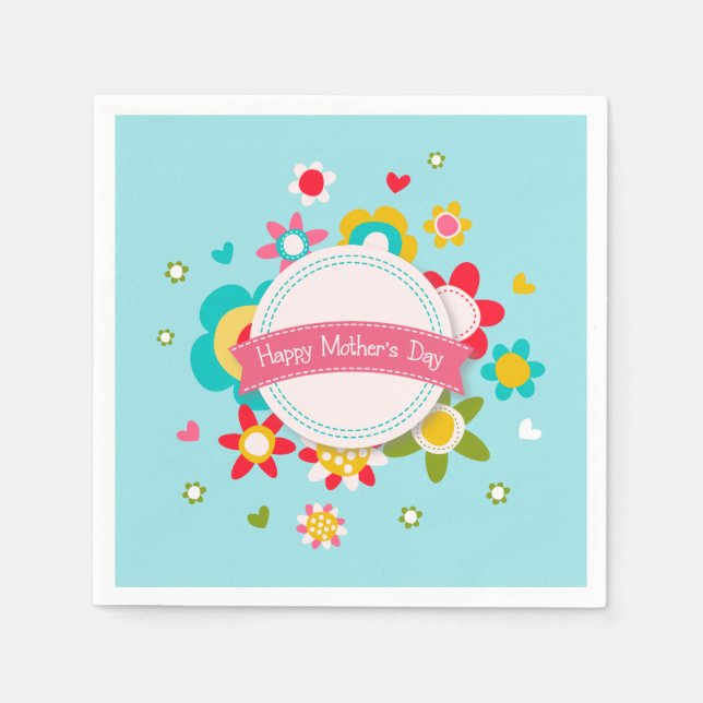 Färgfull Blommigt Lycklig Mors dag | Napkin Pappersservett (Framsidan)
