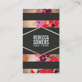 Färgfull Blommigt Makeup och Beauty Black Stripe Visitkort