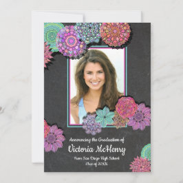 Färgfull Blommigt Mandala Photo Studentfest Inbjudningar