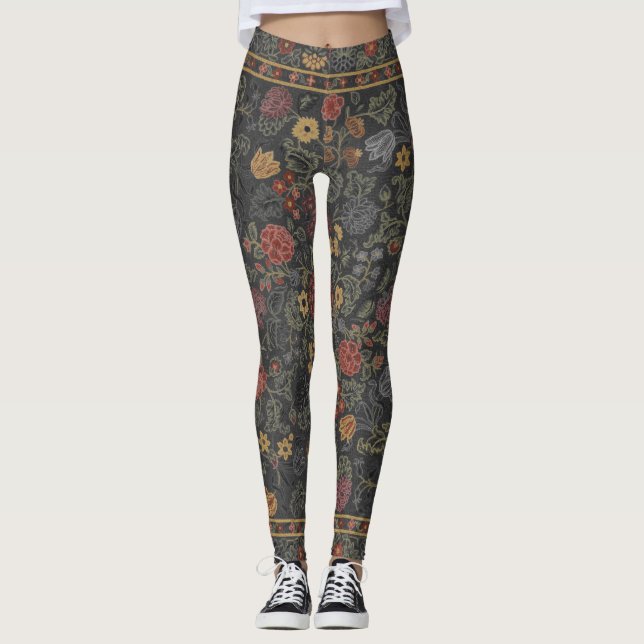 Färgfull Blommigt Matta Mönster Leggings (Framsida)