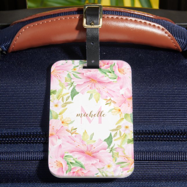 Färgfull Blommigt Monogram vattenfärg Botanisk Ros Bagagebricka (Framsida Insitu 2)