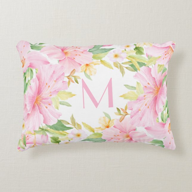 Färgfull Blommigt Monogram vattenfärg Botanisk Ros Prydnadskudde (Framsidan)