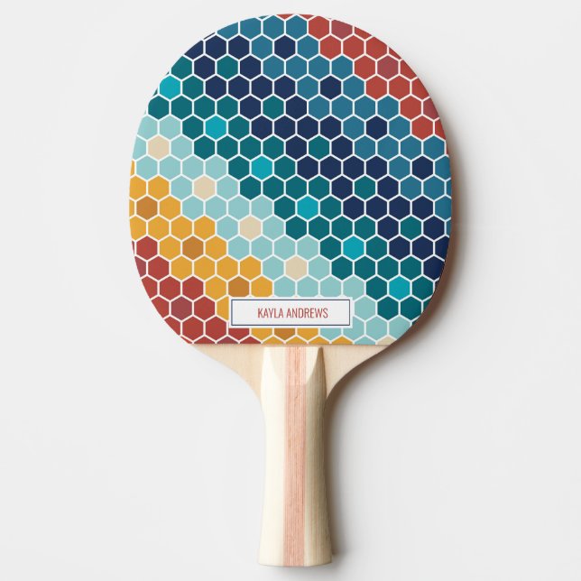 Färgfull Blommigt Mosaic Hexagon Bord Tennis Pingisracket (Framsidan)