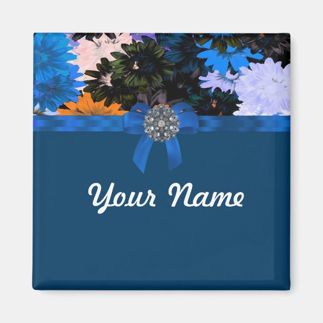 Färgfull blommigt och blå magnet (Framsidan)