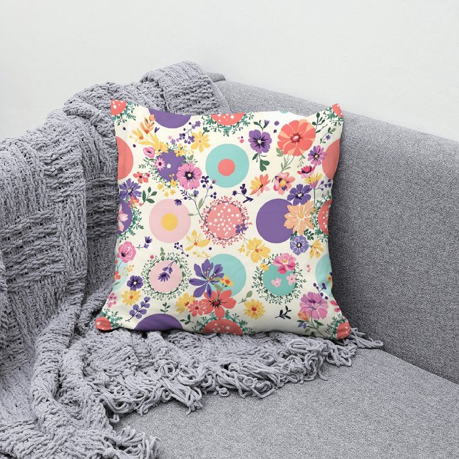 Färgfull Blommigt och geometrisk Vintage Boho Möns Kudde (Skapare uppladdad)