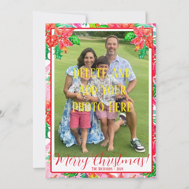 Färgfull Blommigt Poinsettia-julkort Julkort (Framsida)