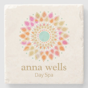 Färgfull Blommigt Rainbow Lotus Flower Mandala Stenunderlägg