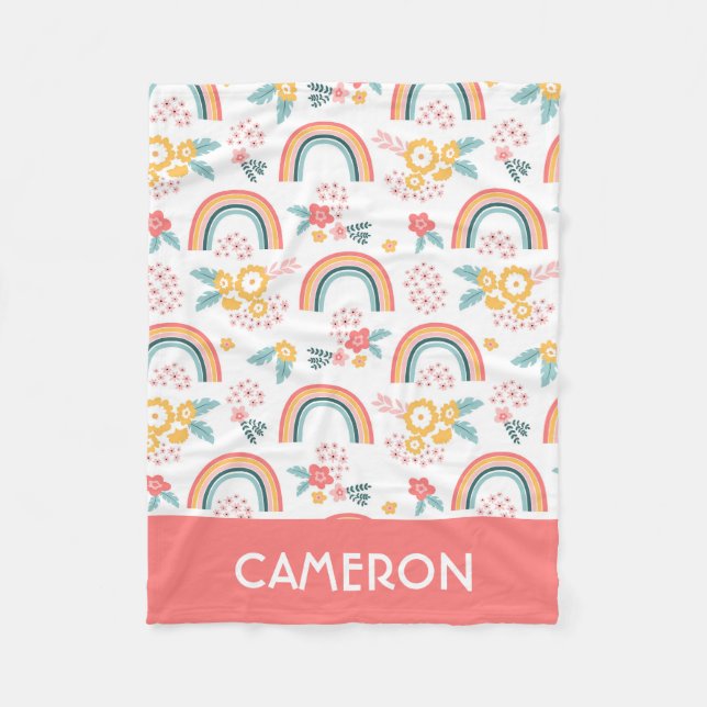 Färgfull Blommigt Regbow Mönster Fleecefilt (Framsidan)