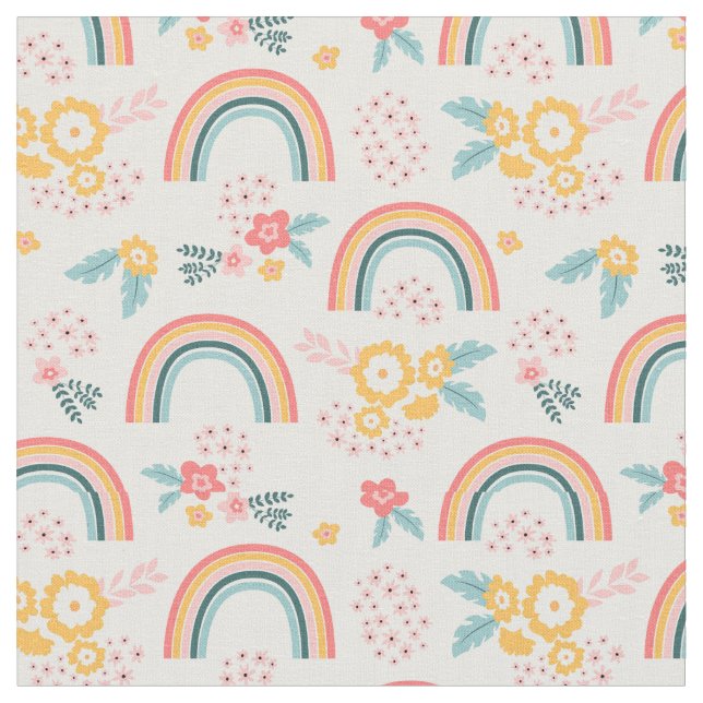 Färgfull Blommigt Regbow Mönster Tyg (Närbild)
