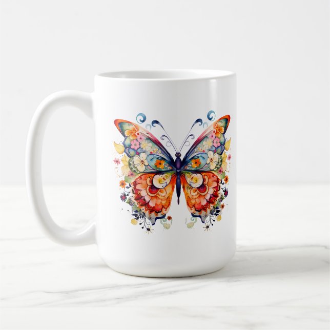 Färgfull Blommigt Retro Butterfly Kaffemugg (Vänster)