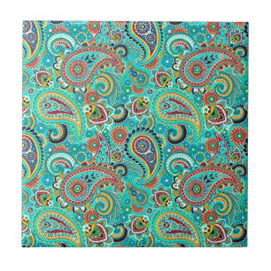 Färgfull Blommigt Retro Paisley Kakelplatta