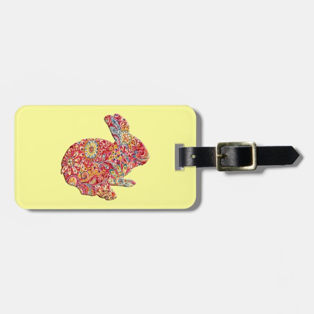 Färgfull Blommigt Silhouette Bunny Luggage Tag Bagagebricka (Horisontell Framsida)
