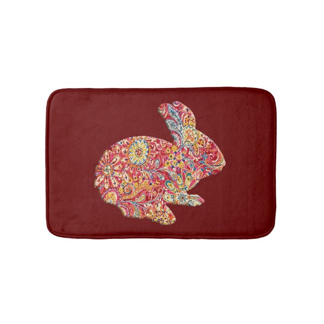 Färgfull Blommigt Silhouette Bunny Rabbit Bath Mat Badrumsmatta (Framsidan)