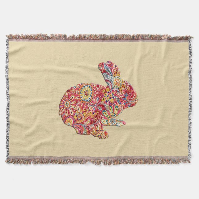 Färgfull Blommigt Silhouette Bunny Throw Blanket Mysfilt (Framsidan)
