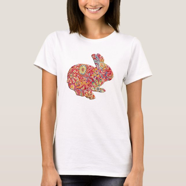 Färgfull Blommigt Silhouette Påskhare Shirt Tee Shirt (Framsida)