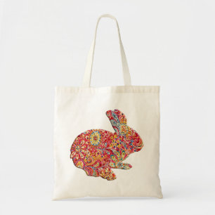 Färgfull Blommigt Silhouette Påskhare Tote Bag Tygkasse