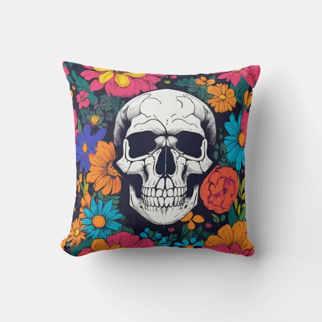 Färgfull Blommigt Skull Art Dekorativ kudde (Framsida)