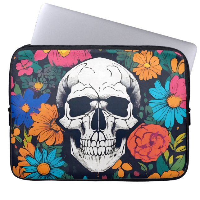 Färgfull, Blommigt Skull Art Laptop Fodral (Framsidan)